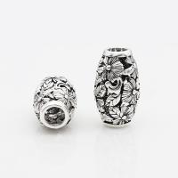 925 Sterling Silver Beads, barrel, vintage & DIY & with flower pattern, 11.30x18.80mm, Hole:Approx 4.5mm, Sold By PC