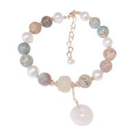 Gemstone Bracelets, Koreite, with Chalcedony & Plastic Pearl & Tibetan Style, plated, for woman, mixed colors, Length:Approx 21 cm, Sold By PC