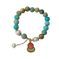 Edelstein Armbänder, Shoushan Stein, mit Grüner Aventurin & Kunststoff Perlen & Zinklegierung, plattiert, für Frau, gemischte Farben, Länge:ca. 21 cm, verkauft von PC