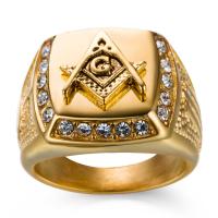 Tibetan Style Finger Ring, for man & with rhinestone, golden, 20x25mm, Sold By PC