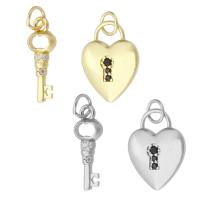 Cubic Zirconia Micro Pave Brass Pendant Lock and Key plated 2 pieces & fashion jewelry & DIY & micro pave cubic zirconia Approx 3mm Sold By Lot