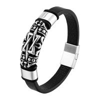 acier inoxydable 316L bracelet, avec cuir PU, poli, bijoux de mode & pour homme, noire, Longueur:21 cm, Vendu par PC