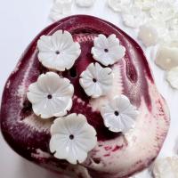 Freshwater Shell Bead Cap Flower Carved DIY white Sold By PC