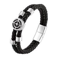 316L Stainless Steel Bracelet with PU Leather polished fashion jewelry & for man black Length 21 cm Sold By PC
