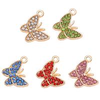 Tibetan Style Rhinestone Pendants, Butterfly, gold color plated, fashion jewelry & with rhinestone, more colors for choice, nickel, lead & cadmium free, 15x17mm, Approx 100PCs/Bag, Sold By Bag