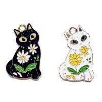 Tibetan Style Enamel Pendants, Cat, gold color plated, fashion jewelry, more colors for choice, nickel, lead & cadmium free, 18x28mm, Approx 100PCs/Bag, Sold By Bag