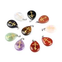 Gemstone Pendants Jewelry, with Brass, Teardrop, silver color plated, different materials for choice & Unisex, more colors for choice, 24x36mm, Sold By PC