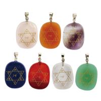 Gemstone Pendants Jewelry with Brass Flat Oval silver color plated Sold By PC