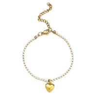 Stainless Steel Jewelry Bracelet 304 Stainless Steel with 1.97inch extender chain Heart Vacuum Ion Plating fashion jewelry & for woman & with rhinestone 2mm 10mm Length Approx 6.69 Inch Sold By PC