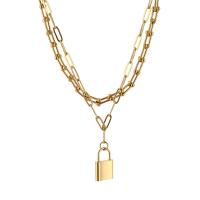 Multi Layer Necklace 304 Stainless Steel with 1.97inch extender chain Lock Double Layer & fashion jewelry & Unisex 16*23mm Length Approx 17.72 Inch Approx 19.69 Inch Sold By PC