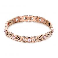 Stainless Steel Jewelry Bracelet, 304 Stainless Steel, Vacuum Ion Plating, fashion jewelry & for woman & with rhinestone, rose gold color, 7mm, Length:Approx 8.67 Inch, Sold By PC
