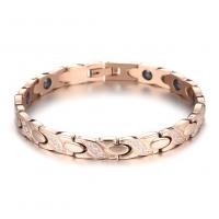 Stainless Steel Jewelry Bracelet 304 Stainless Steel Vacuum Ion Plating fashion jewelry & for woman & with rhinestone rose gold color 8mm Length Approx 7.68 Inch Sold By PC