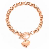Stainless Steel Jewelry Bracelet, 304 Stainless Steel, Heart, fashion jewelry & for woman, rose gold color, 8mm,16mm, Length:Approx 8.66 Inch, Sold By PC