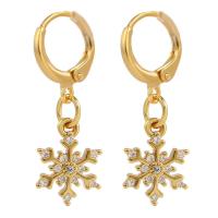 Huggie Hoop Drop Earring, Brass, Snowflake, gold color plated, micro pave cubic zirconia & for woman, 12x35mm, Sold By Pair