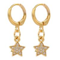 Huggie Hoop Drop Earring, Brass, Star, gold color plated, micro pave cubic zirconia & for woman, 12x27mm, Sold By Pair