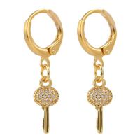 Huggie Hoop Drop Earring Brass Key gold color plated micro pave cubic zirconia & for woman Sold By Pair