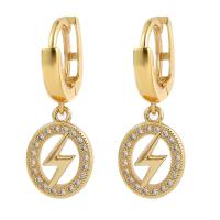 Huggie Hoop Drop Earring, Brass, Lightning Symbol, gold color plated, micro pave cubic zirconia & for woman & hollow, 12x30mm, Sold By Pair
