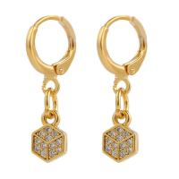 Huggie Hoop Drop Earring, Brass, gold color plated, micro pave cubic zirconia & for woman, 12x25mm, Sold By Pair