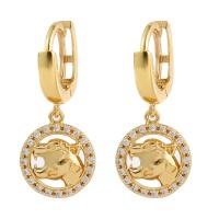Huggie Hoop Drop Earring Brass Leopard gold color plated micro pave cubic zirconia & for woman & hollow Sold By Pair
