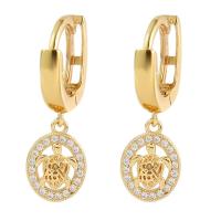 Huggie Hoop Drop Earring Brass Turtle gold color plated micro pave cubic zirconia & for woman & hollow Sold By Pair