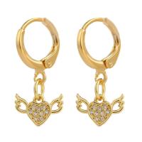 Huggie Hoop Drop Earring, Brass, gold color plated, micro pave cubic zirconia & for woman & hollow, 12x25mm, Sold By Pair