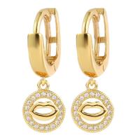 Huggie Hoop Drop Earring, Brass, Lip, gold color plated, micro pave cubic zirconia & for woman & hollow, 12x27mm, Sold By Pair