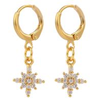 Huggie Hoop Drop Earring, Brass, Eight Point Star, gold color plated, micro pave cubic zirconia & for woman, 12x30mm, Sold By Pair