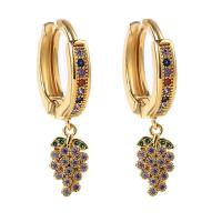 Huggie Hoop Drop Earring, Brass, Grape, gold color plated, micro pave cubic zirconia & for woman, multi-colored, 27mm, Sold By Pair