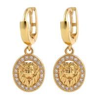 Huggie Hoop Drop Earring, Brass, gold color plated, micro pave cubic zirconia & for woman, 12x30mm, Sold By Pair