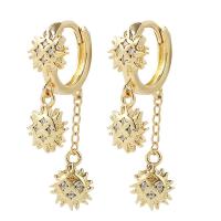 Huggie Hoop Drop Earring Brass gold color plated micro pave cubic zirconia & for woman 34mm Sold By Pair