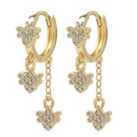 Huggie Hoop Drop Earring Brass gold color plated micro pave cubic zirconia & for woman 32mm Sold By Pair