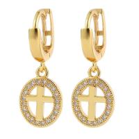 Huggie Hoop Drop Earring, Brass, gold color plated, micro pave cubic zirconia & for woman, 12x30mm, Sold By Pair