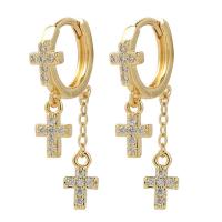 Huggie hoepel Drop Earrings, Messing, gold plated, micro pave zirconia & voor vrouw, 32mm, Verkocht door pair