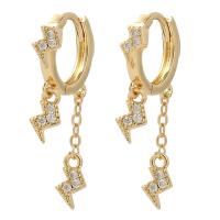 Huggie Hoop Drop Earring Brass Lightning Symbol gold color plated micro pave cubic zirconia & for woman 32mm Sold By Pair