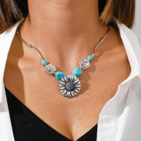Fashion Turquoise Necklace, Tibetan Style, with turquoise, with 1.97inch extender chain, silver color plated, fashion jewelry & for woman, nickel, lead & cadmium free, 34mm, Length:Approx 16.93 Inch, Sold By PC