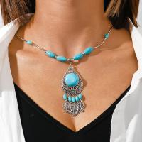Fashion Turquoise Necklace Zinc Alloy with turquoise with 1.97inch extender chain silver color plated fashion jewelry & for woman nickel lead & cadmium free Length Approx 17.72 Inch Sold By PC