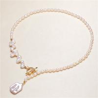Freshwater Pearl Brass Chain Necklace, Pérolas de água doce, with cobre, Bronze fecho de alavanca/alternância, para mulher, cores misturadas, 4-5mm, comprimento 46-48 cm, vendido por PC