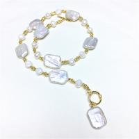 Freshwater Pearl Brass Necklace, with Brass, brass toggle clasp, for woman, mixed colors, Length:46-48 cm, Sold By PC