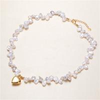 Freshwater Pearl Brass Necklace, with Brass, brass lobster clasp, for woman, mixed colors, 6-8mm, Length:45 cm, Sold By PC