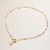 Freshwater Pearl Brass Chain Necklace, Pérolas de água doce, with cobre, Bronze fivela, para mulher, cores misturadas, 4-5mm, comprimento 40-41 cm, vendido por PC