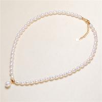 Freshwater Pearl Mässing Chain Necklace, med Mässing, mässing Karbinlås, för kvinna, blandade färger, 5-6mm, Längd 45 cm, Säljs av PC