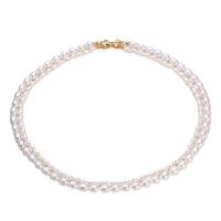 Přírodní Sladkovodní Pearl náhrdelník, s Mosaz, mosaz spona, Dvojitá vrstva & pro ženy, bílý, 4-7mm, Délka 42 cm, Prodáno By PC