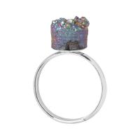 Природный кварцевый палец кольцо, Ледниковый кварц-агат, с цинковый сплав, Регулируемый & Мужская, разноцветный, 17mm, продается PC