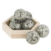 Golden Pyrite Decoration, Round, polished, silver color, 5-6cm, Sold By PC
