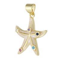 Cubic Zirconia Micro Pave Brass Pendant, Starfish, gold color plated, fashion jewelry & DIY & micro pave cubic zirconia & enamel, multi-colored, 17x21x3mm, Hole:Approx 3mm, 10PCs/Lot, Sold By Lot