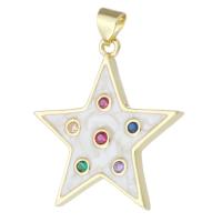 Cubic Zirconia Micro Pave Brass Pendant, Star, gold color plated, fashion jewelry & DIY & micro pave cubic zirconia & enamel, multi-colored, 26x27.50x3mm, Hole:Approx 3mm, 10PCs/Lot, Sold By Lot