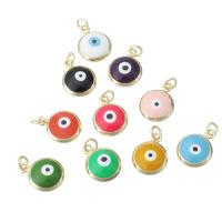 Evil Eye Pendants, Brass, Round, gold color plated, fashion jewelry & DIY & evil eye pattern & enamel, more colors for choice, 10x13x3mm, Hole:Approx 2mm, 10PCs/Lot, Sold By Lot