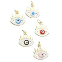 Evil Eye Pendler, Messing, guldfarve belagt, mode smykker & du kan DIY & onde øje mønster & emalje, flere farver til valg, 14.50x15x3.50mm, Hole:Ca. 3mm, 10pc'er/Lot, Solgt af Lot