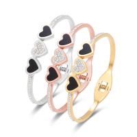 Titanium Steel Bangle, Heart, fashion jewelry & Unisex & with rhinestone, more colors for choice, 58x48mm, Length:17 cm, Sold By PC