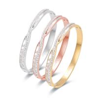 Titanium Steel Bangle, fashion jewelry & Unisex & with rhinestone, more colors for choice, 58x50mm, Length:17 cm, Sold By PC